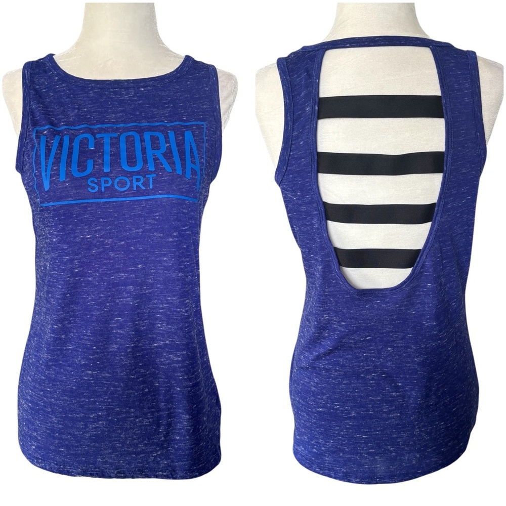 VICTORIA SPORT Blue Tank Top with Black Strappy Back Small
